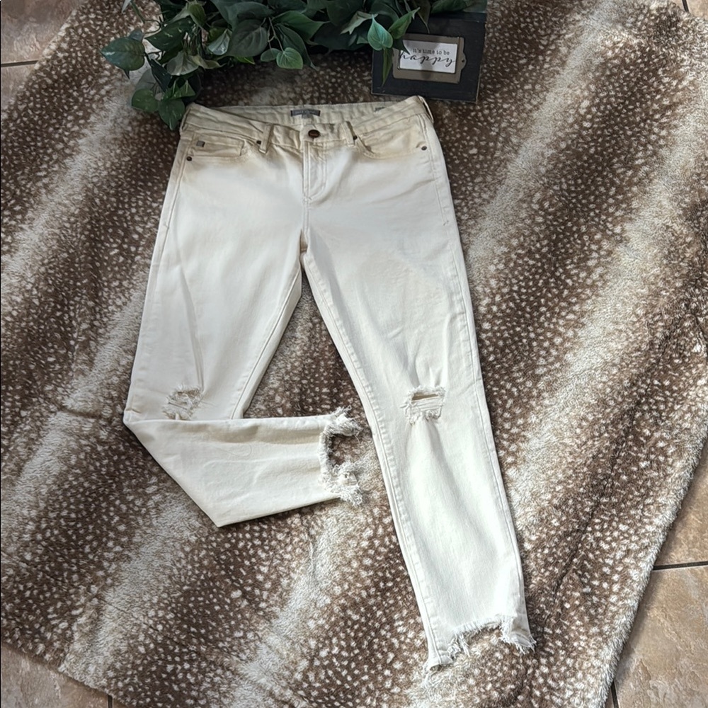 Dear John Cream Skinny Distressed Jeans